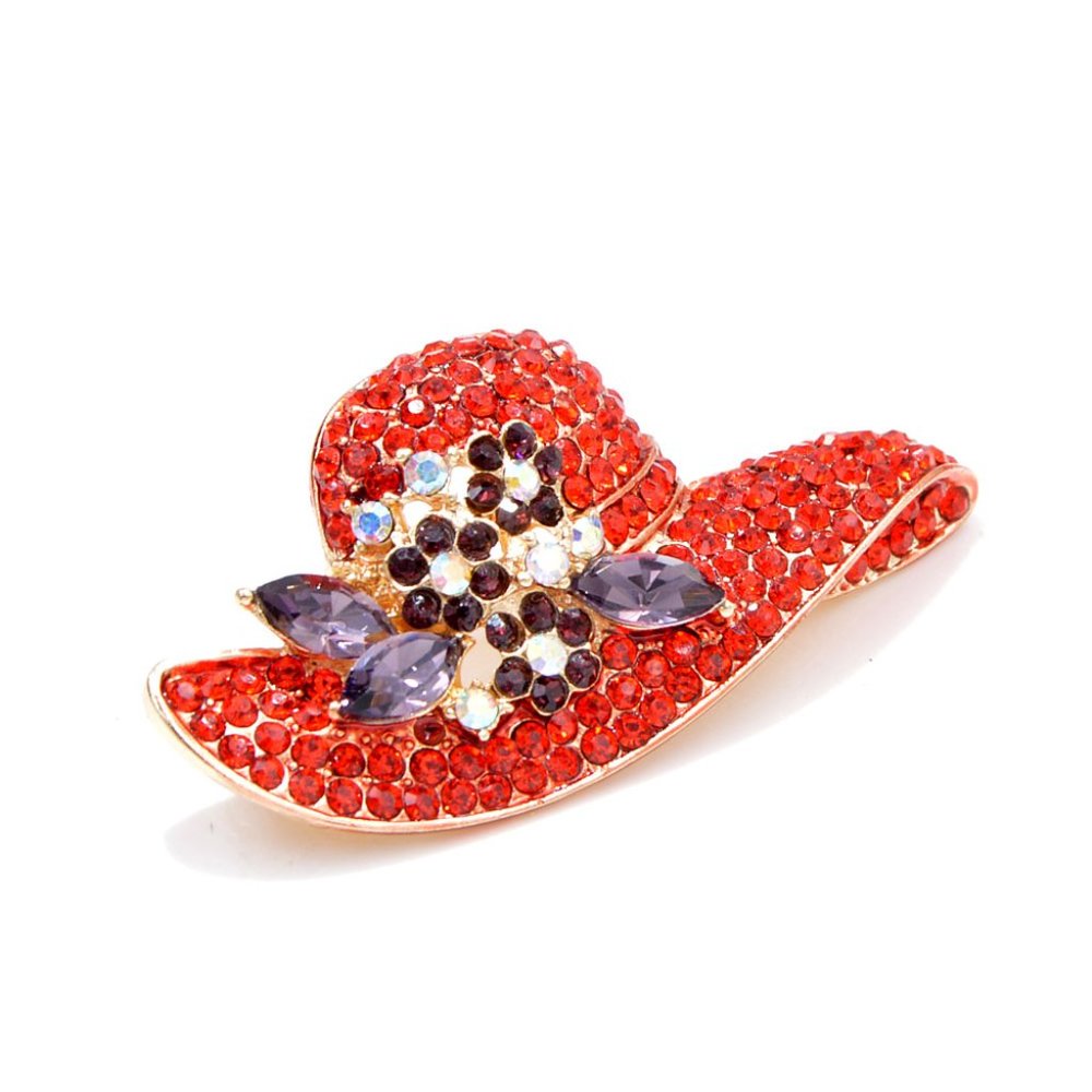 Sparkling 2 Inch Red Rhinestone Pin Brooch